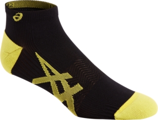 Front Top view of 2PKK LIGHTWEIGHT SOCK, PERFORMANCE BLACK/SOUR YUZU