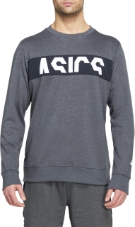 Front Top view of SPORT LOGO CB LS CREW, DARK GREY HEATHER/PERFORMANCE BLACK
