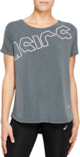 Front Top view of SPORT PRINT OS TEE, DARK GREY HEATHER/BRILLIANT WHITE