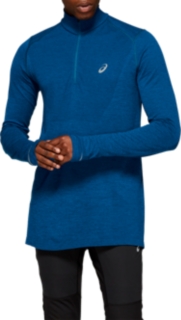 Front Top view of SEAMLESS LS 1/2 ZIP TOP, MAKO BLUE / DEEP SAPPHIRE