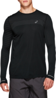 Front Top view of SEAMLESS LS TEXTURE, PERFORMANCE BLACK