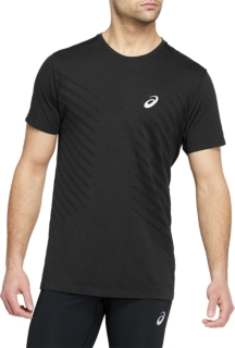 Front Top view of SEAMLESS SS TOP, DARK GREY HEATHER/PERFORMANCE BLACK