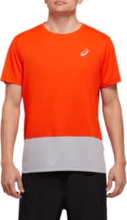 Front Top view of SPORT CLBL TEE, CHERRY TOMATO/PIEDMONT GREY