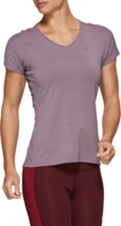 Front Top view of V-NECK SS TOP, LAVENDER GREY