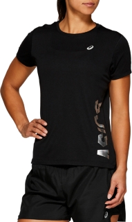 Front Top view of EMPOW-HER SS TOP, PERFORMANCE BLACK