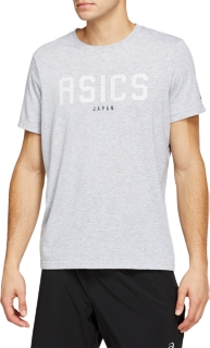 Front Top view of NEW JAPAN TEE, MID GREY HEATHER/BRILLIANT WHITE