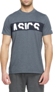 Front Top view of SPORT LOGO CB TEE, DARK GREY HEATHER/PERFORMANCE BLACK