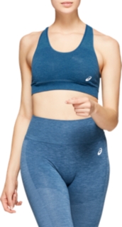 Front Top view of W SEAMLESS FLEX BRA, MAKO BLUE HEATHER