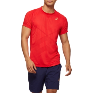 Front Top view of TENNIS M SS TEE, CLASSIC RED