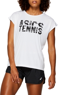 Front Top view of PRACTICE GRAPHIC SS TOP, BRILLIANT WHITE