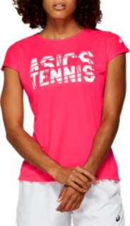 Front Top view of PRACTICE GRAPHIC SS TOP, LASER PINK