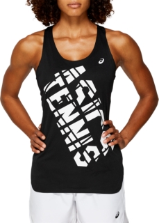 Front Top view of PRACTICE GRAPHIC TANK, PERFORMANCE BLACK/BRILLIANT WHITE