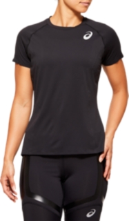 Front Top view of W KNIT SS TOPS, PERFORMANCE BLACK