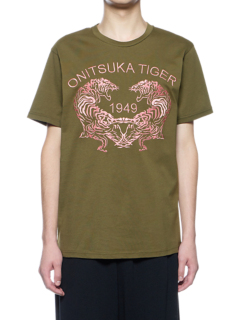 ★onitsuka tiger★ Embroidered graphic short sleeve t-shirt Onitsuka Tiger GRAPHIC T-Shirt Black White 2183B158 Cotton