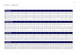 asics wrestling shoes size chart