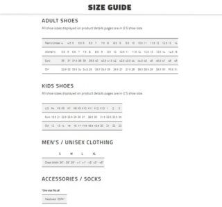 asics tiger size guide